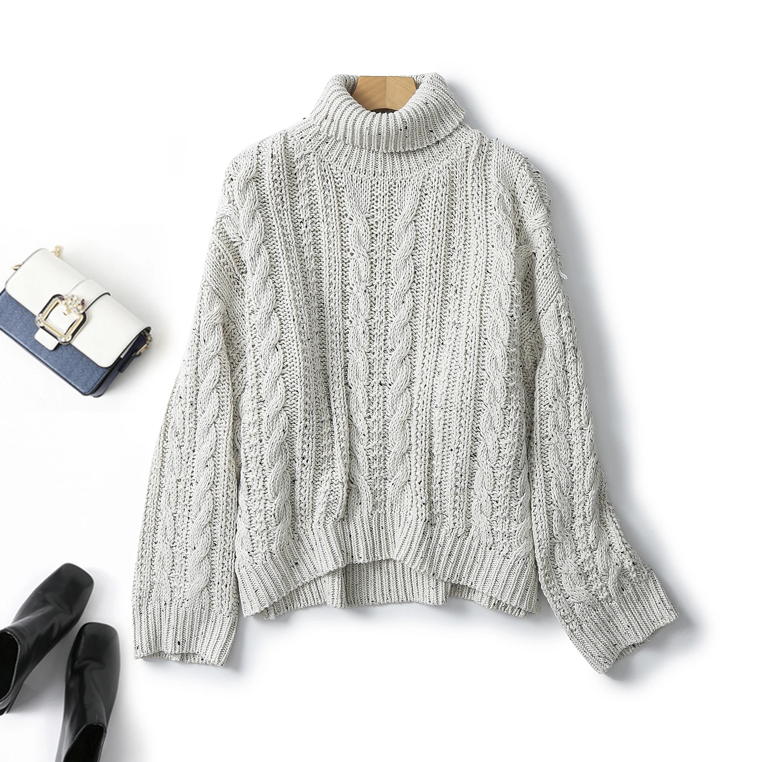 

Ethereal MD 2024 new style of Women's casual lazy commute relaxed twist knitted turtleneck sweater