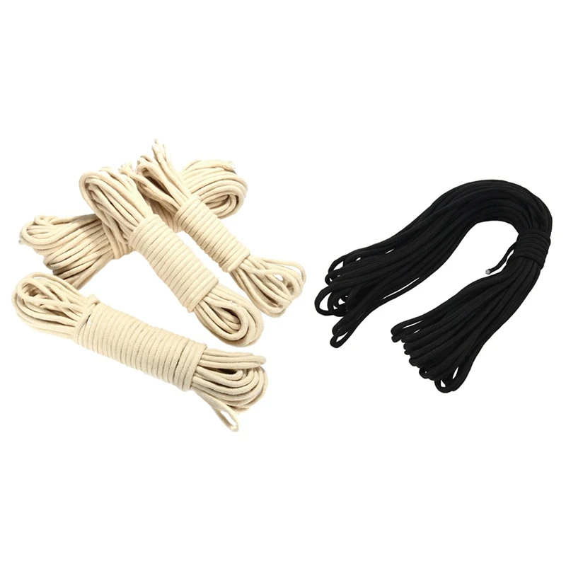 

New-1 Pcs 20M Pulley Line Rope Dia. 4Mm & 1 Pcs Paracord 550 Parachute Rope 7 Core Strand Black 50FT