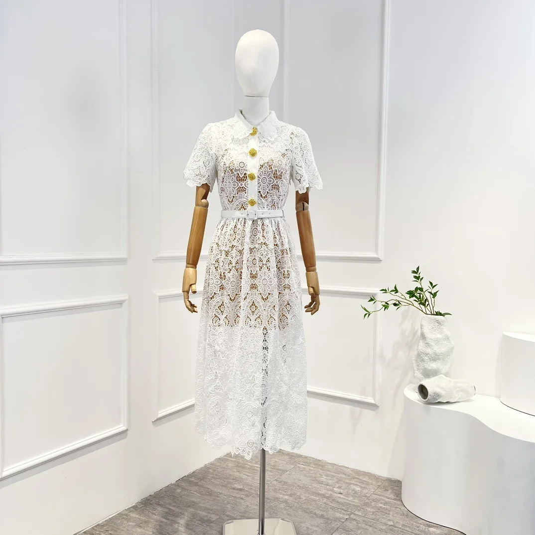 2023 New Arrival High Quality Summer Vintage White Graceful Lace Hook Flower Hollow Short Sleeve Belt Woman Midi Dress
2023 New Arrival High Quality Summer Vintage White Graceful Lace Hook Flower Hollow Short Sleeve Belt Woman Midi Dress