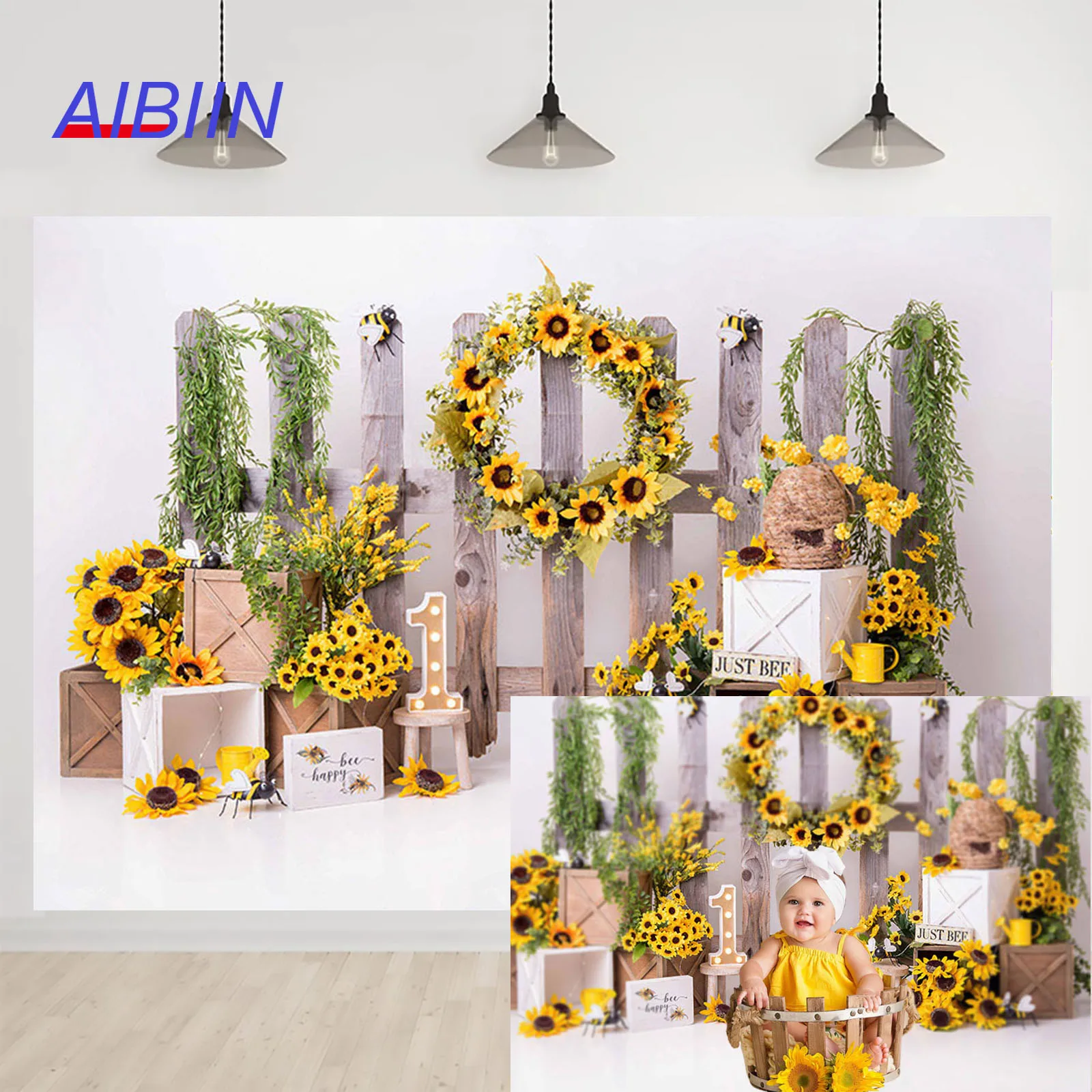 

Birthday Photography Background Wooden Fence Flower Ring Spring Easter Backdrop Party Decoration Kids Newborn 1st Baby Portrait