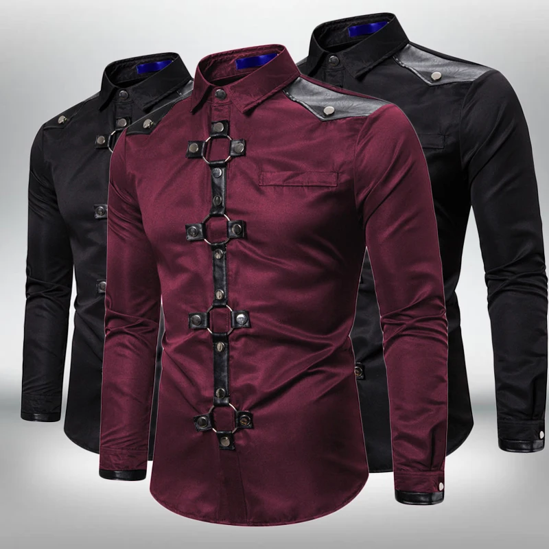 Fashion Long Sleeve Shirt Men New Goth Style Rivet Solid Color Cargo Shirt Slim Fit Party Singer Stage Streetwear
Fashion Long Sleeve Shirt Men New Goth Style Rivet Solid Color Cargo Shirt Slim Fit Party Singer Stage Streetwear