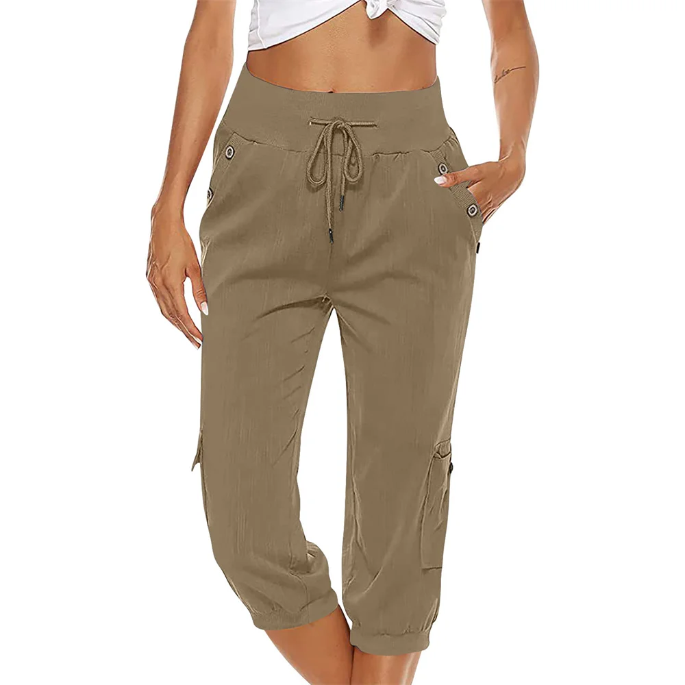 Douhoow Women's Solid Color Drawstring Pants Ladies 3/4 Trousers Female Casual High Waist Loose Capris Pants With Pockets
Douhoow Women's Solid Color Drawstring Pants Ladies 3/4 Trousers Female Casual High Waist Loose Capris Pants With Pockets