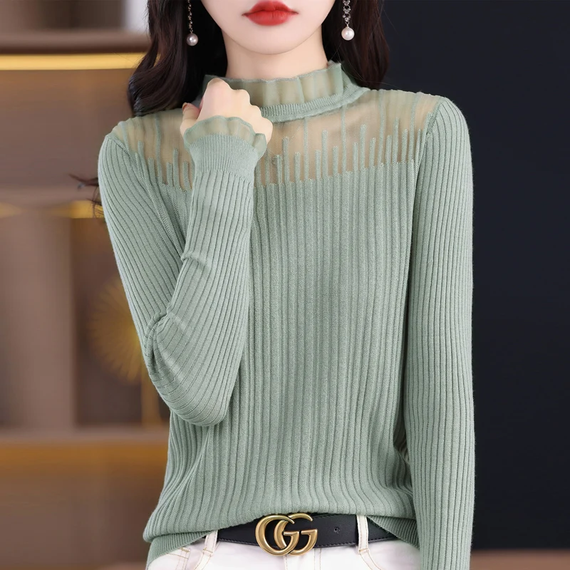 Temperament Standing Neck Pullover Sweater Women Underlay 2023 Spring New Fashionable Lace Edge Fine Imitation Mesh Tulle Inside
Temperament Standing Neck Pullover Sweater Women Underlay 2023 Spring New Fashionable Lace Edge Fine Imitation Mesh Tulle Inside