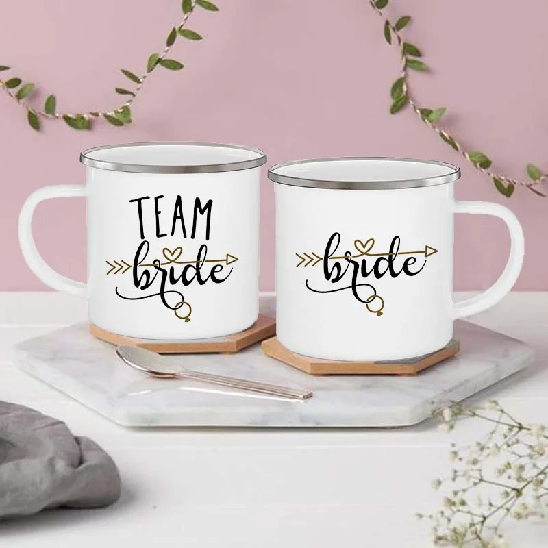 

Team Bride Printed Mug Bridal Party Coffee Mugs Bachelorette Party Wine Cup Bridesmaid Enamel Cups Wedding Maid of Honor Gifts