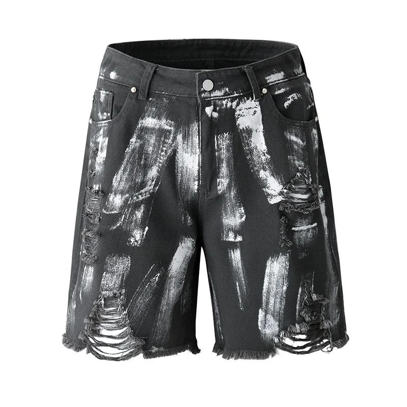 

Men's High Street Ripped Coated Short Jeans With Holes Fashion Streetwear Distressed Denim Shorts Summer Y2K Hip Hop Bottoms