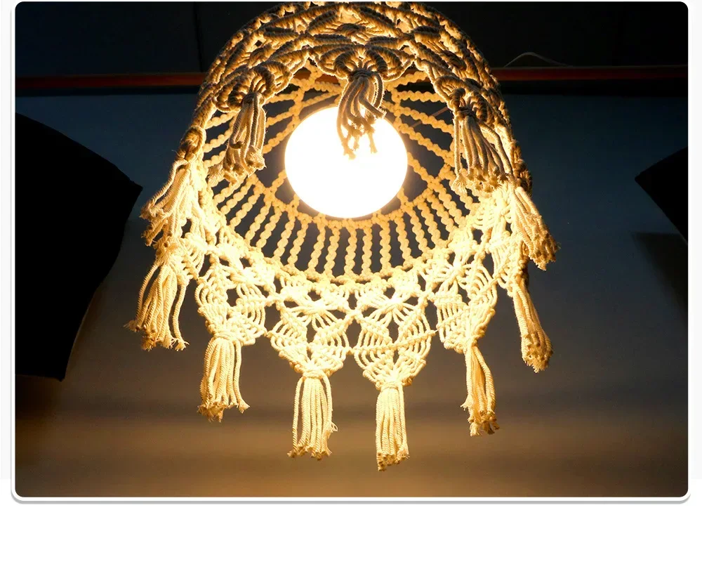 Boho Tassel Macrame Lampshade - Handwoven Cotton Wall Hanging Light Cover 10 S5c1e299f5bfb4a4f8aa985a97f63bdd2Q