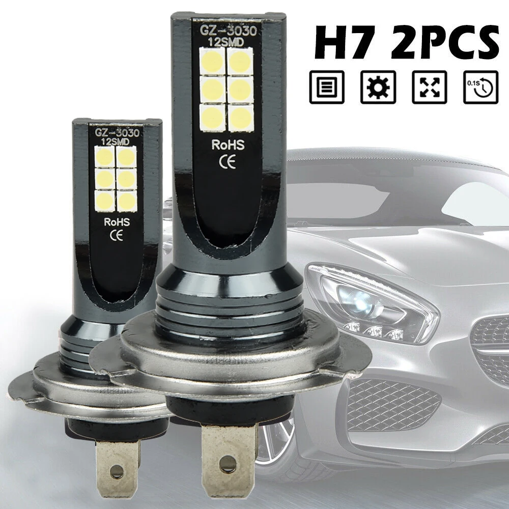 

2 Pcs Car LED Headlights H7 100W Fog Bulbs Kit 6000K HID Canbus 12-SMD 3030 LED Automobile Headlamp Accessories