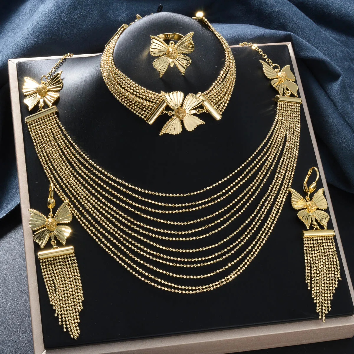 Dubai Luxury Style 18K Gold-Plated Jewelry Four-Piece Set Multi-Layer Necklace Stackable Bracelet Earrings Ring for Wedding Gift 2 Mallzona S5c1f71948e3146829fa19970a6f5748cC Dubai Luxury Style 18K Gold-Plated Jewelry Four-Piece Set Multi-Layer Necklace Stackable Bracelet Earrings Ring for Wedding Gift Mallzona