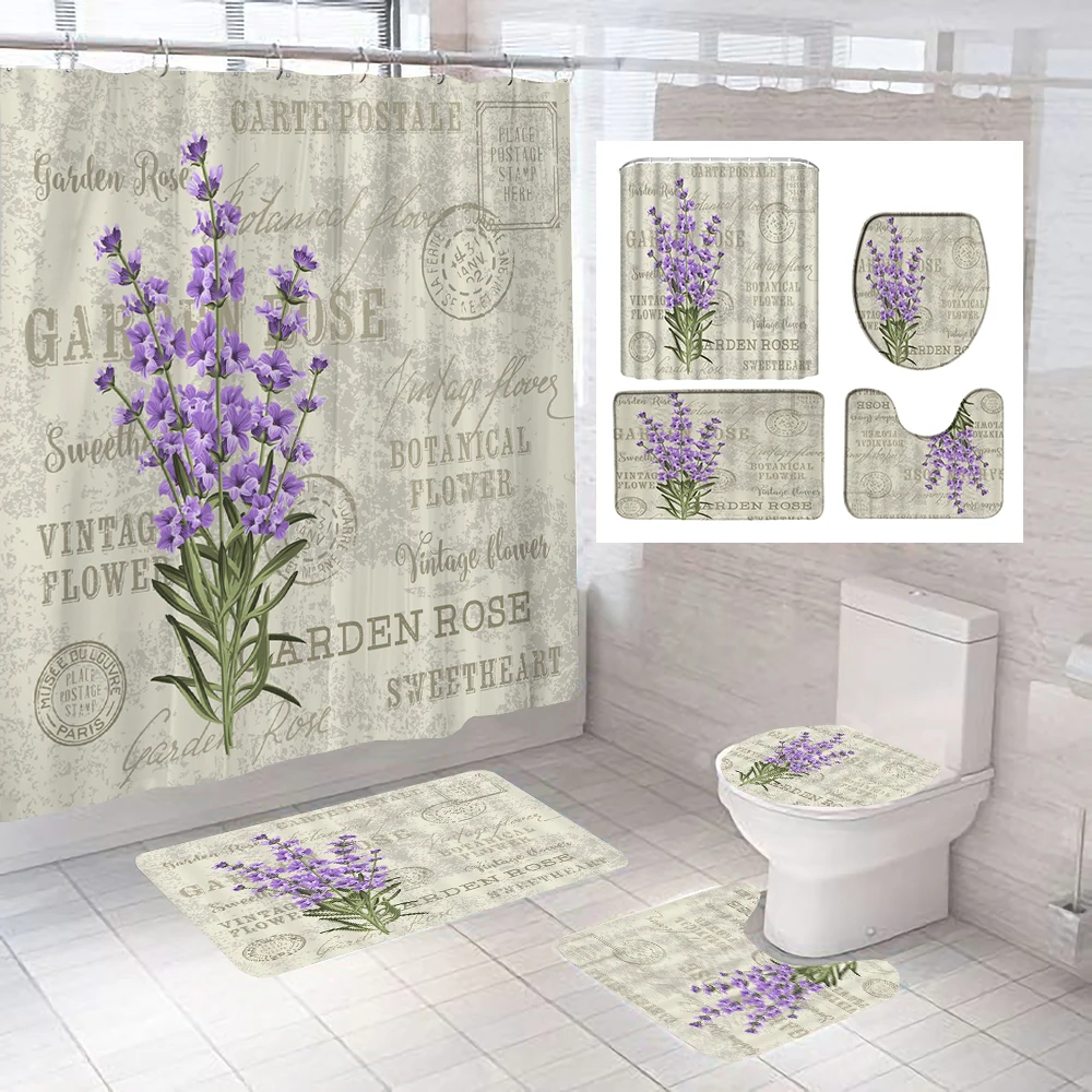 Lavender Pattern Printed Shower Curtain Nordic Style Waterproof Bathroom Curtains Home Decoration Non-Slip Rugs Bath Mat Set
Lavender Pattern Printed Shower Curtain Nordic Style Waterproof Bathroom Curtains Home Decoration Non-Slip Rugs Bath Mat Set