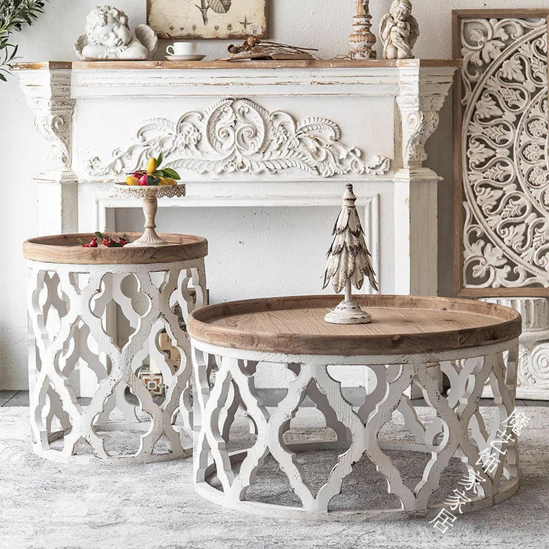 American style retro hollowed out solid wood coffee table wholesale homestay living room white simple log small round table
American style retro hollowed out solid wood coffee table wholesale homestay living room white simple log small round table