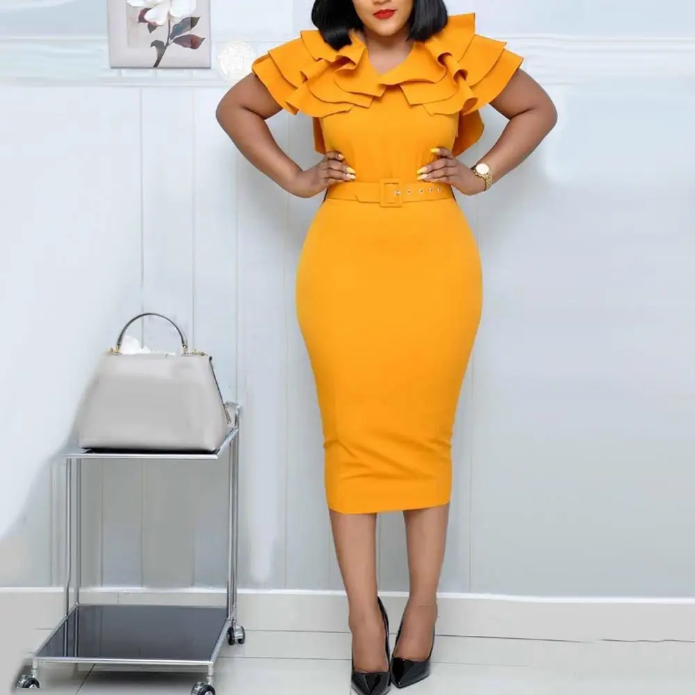 Solid Color Dress Short Midi Dress Bodycon Office Lady V Neck Ruffled Sleeve Belt Midi Dress
Solid Color Dress Short Midi Dress Bodycon Office Lady V Neck Ruffled Sleeve Belt Midi Dress