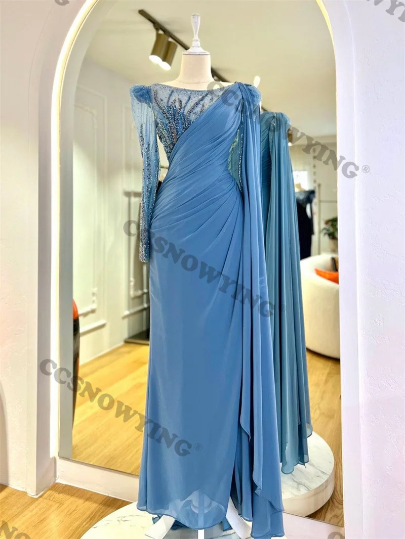 Appliques Beaded Chiffon Prom Evening Gowns Long Sleeve Scoop Neck Formal Party Dress Women Robe De Soiree
Appliques Beaded Chiffon Prom Evening Gowns Long Sleeve Scoop Neck Formal Party Dress Women Robe De Soiree