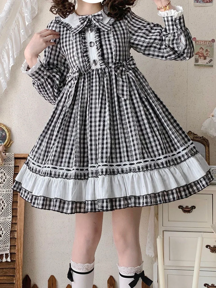 Sweet Kawaii Lolita Women Dress Autumn Chic Princess Cotton Plaid Op Dresses Peter Pan Collar Ruffle Cute Dresses Female 2022e
Sweet Kawaii Lolita Women Dress Autumn Chic Princess Cotton Plaid Op Dresses Peter Pan Collar Ruffle Cute Dresses Female 2022e