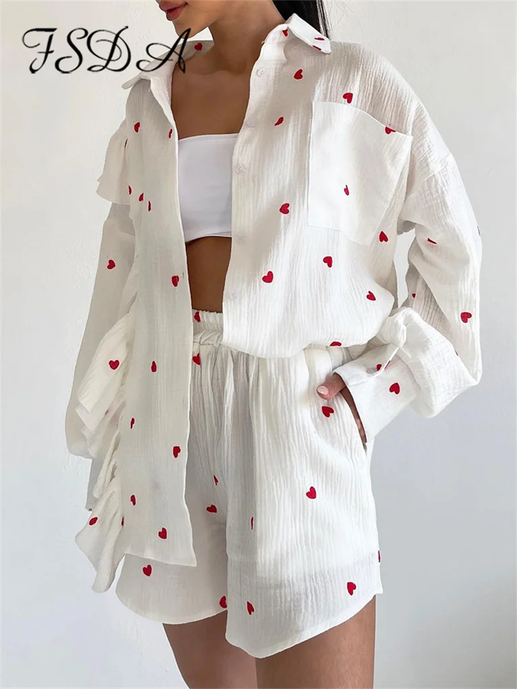 FSDA Women Spring Summer 100% Cotton Shorts Suit Office Lady Long Sleeve Loose Shirt + Shorts 2 Piece Sets Womens Outfits
FSDA Women Spring Summer 100% Cotton Shorts Suit Office Lady Long Sleeve Loose Shirt + Shorts 2 Piece Sets Womens Outfits