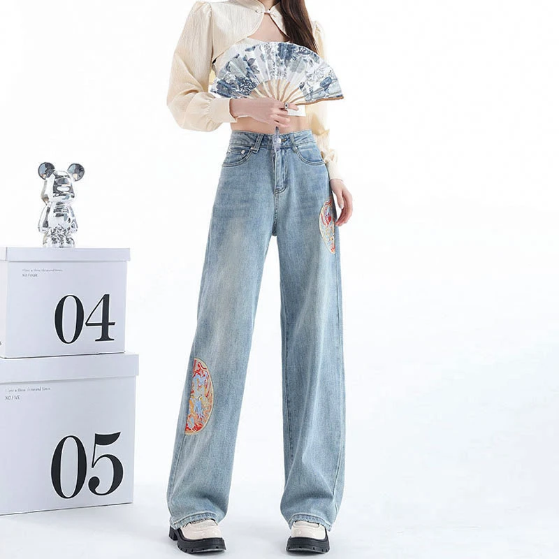 Chinese style embroidery new Chinese wide-legged jeans women high waist loose light color big yards narrow straight pants ins
Chinese style embroidery new Chinese wide-legged jeans women high waist loose light color big yards narrow straight pants ins