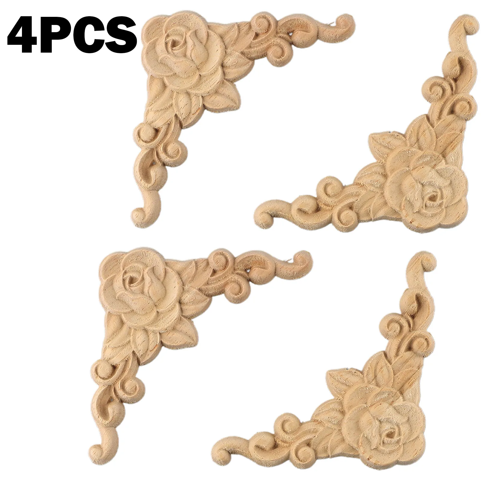 

4pcs Wooden Carved Corner Onlay Applique Furniture Mouldings Decal Decor 8*8cm Useful Home Decorations