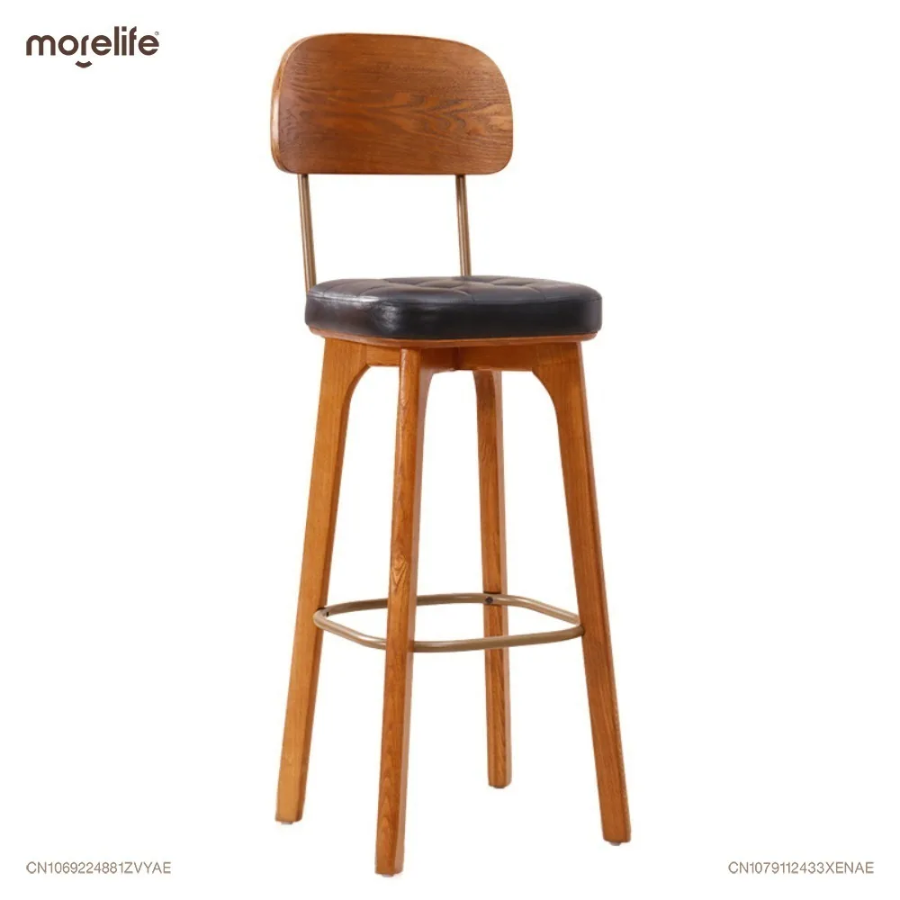 

Light Luxury Solid Wood Bar Chairs Nordic Retro Modern Minimalist Counter Stools Cash Register Chair Backrests High Legged Stool