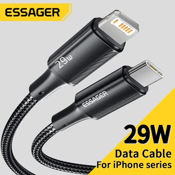 Essager USB C 케이블, 아이폰 14 13 12 11 프로 맥스 Xs 8 플러스 아이패드 맥북용, 와이어 29W, PD 고속 충전, C 타입 조명 데이터 코드