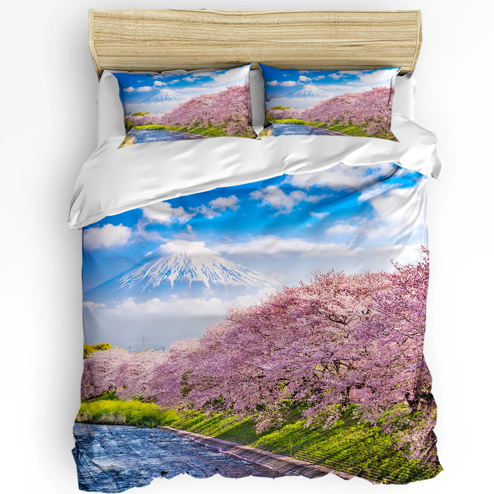 

Fuji Mountain Cherry Blossom Japan Duvet Cover Bed Bedding Set Home Textile Quilt Cover Pillowcases Bedroom Bedding Set No Sheet