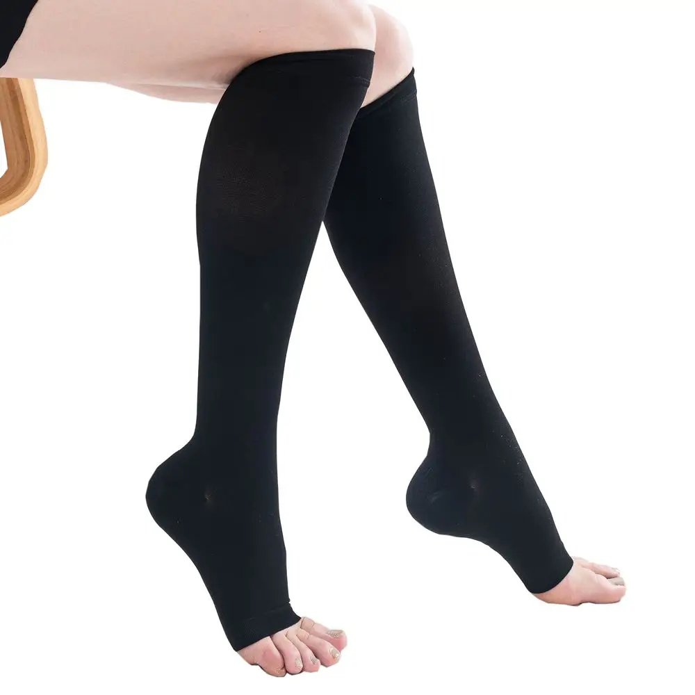 

Hh 20-30mmHg Medical Varicose Veins Socks Unisex Knee High Open Toe Pressure Grade 2 Cycling Pregnancy Swelling Nursing Stocking