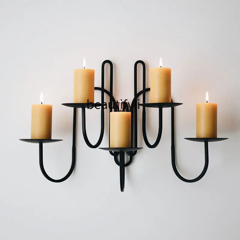 

yj French Entry Lux Iron Wall Hanging Candlestick European Simple Retro Creative Candlestick