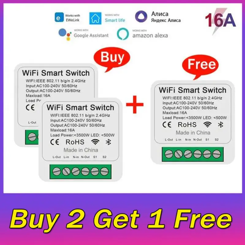 

eWeLink Wifi 16A MINI Smart Switch Supporte 2-way Control Timer Switch Mart Home Automation Compatible With Alexa Google Home