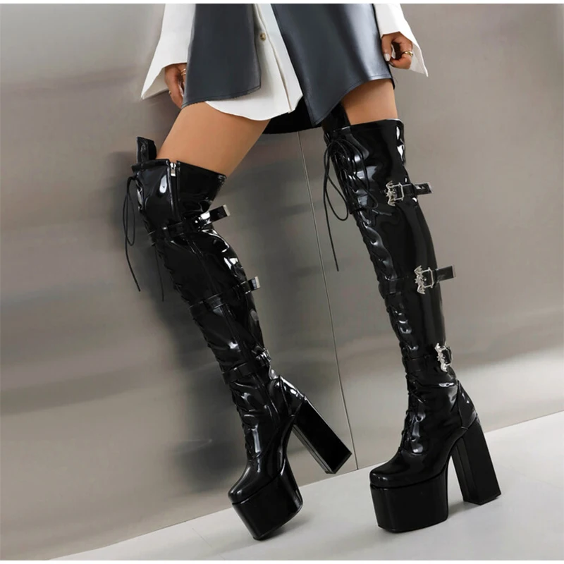 High Boots Female Boots Punk Style High Heels Elegant Black Small Leather Shoes Super High Thick-Sole Platform Heel Women Boots
High Boots Female Boots Punk Style High Heels Elegant Black Small Leather Shoes Super High Thick-Sole Platform Heel Women Boots
