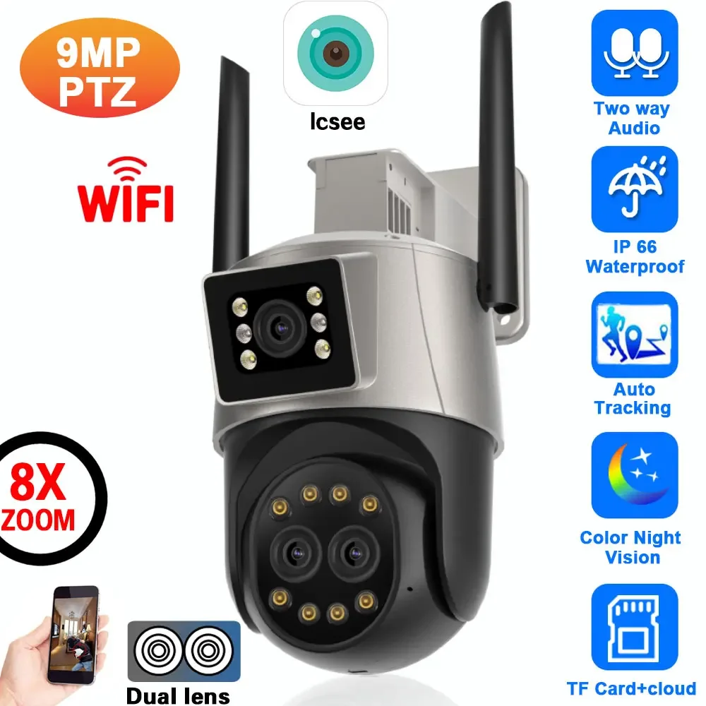 Auto Tracking 4K Wifi PTZ IP Security Camera Outdoor Three Lens 8X Zoom Wireless CCTV Surveillance Camera Color Night Vision 9MP
Auto Tracking 4K Wifi PTZ IP Security Camera Outdoor Three Lens 8X Zoom Wireless CCTV Surveillance Camera Color Night Vision 9MP