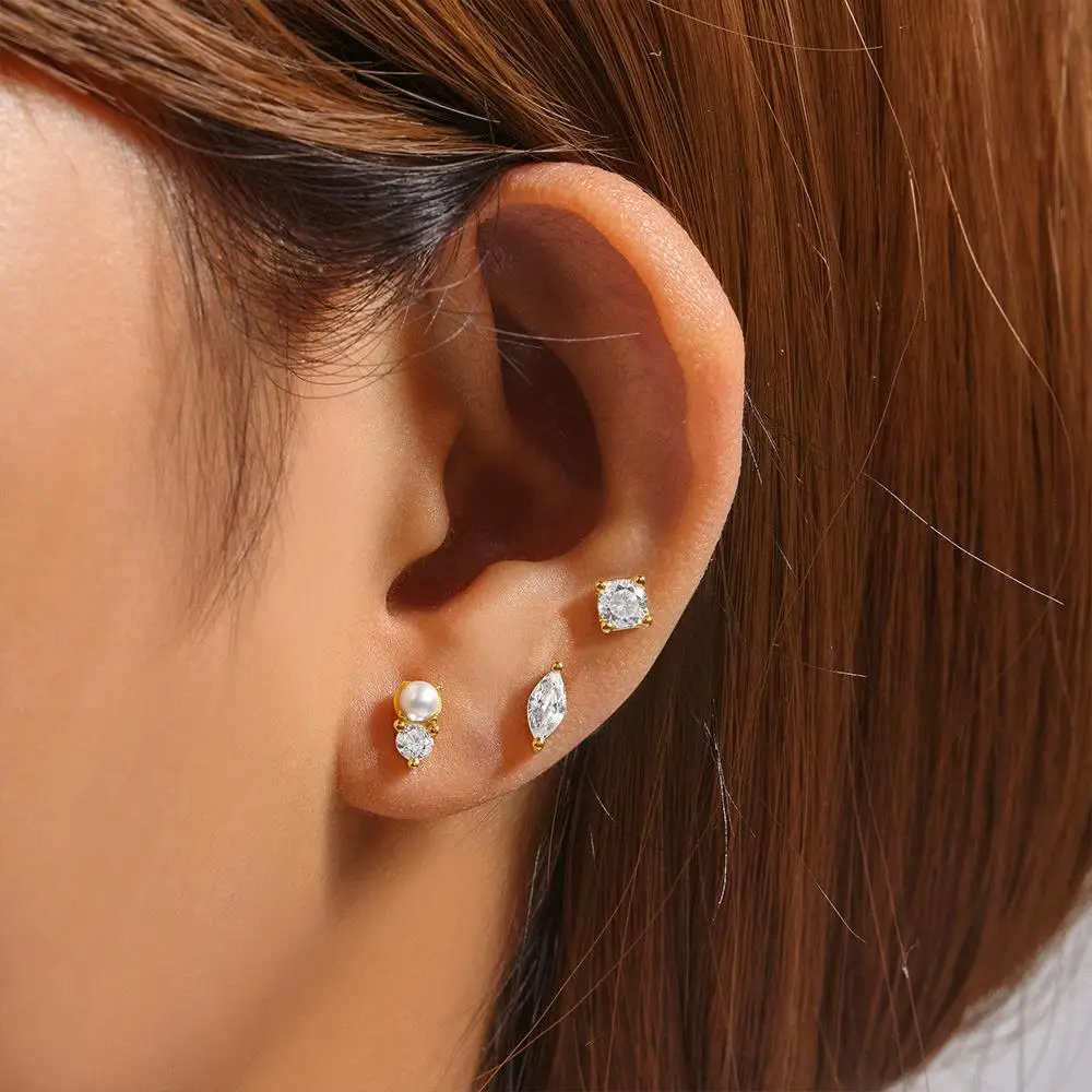 CANNER 3-Piece Set Sterling Silver Stud Earrings Horse Eye Zirconia/Round/Pearl Combination Small Earrings Set Fine Jewellery
CANNER 3-Piece Set Sterling Silver Stud Earrings Horse Eye Zirconia/Round/Pearl Combination Small Earrings Set Fine Jewellery