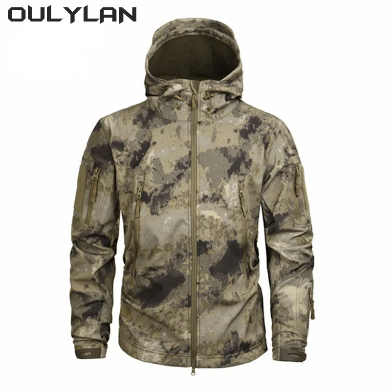 

Oulylan Soft Shell Camouflage Jacket Men Waterproof Clothing Warm Camo Tactical Jackets Outdoor Combat Hoodie Coat