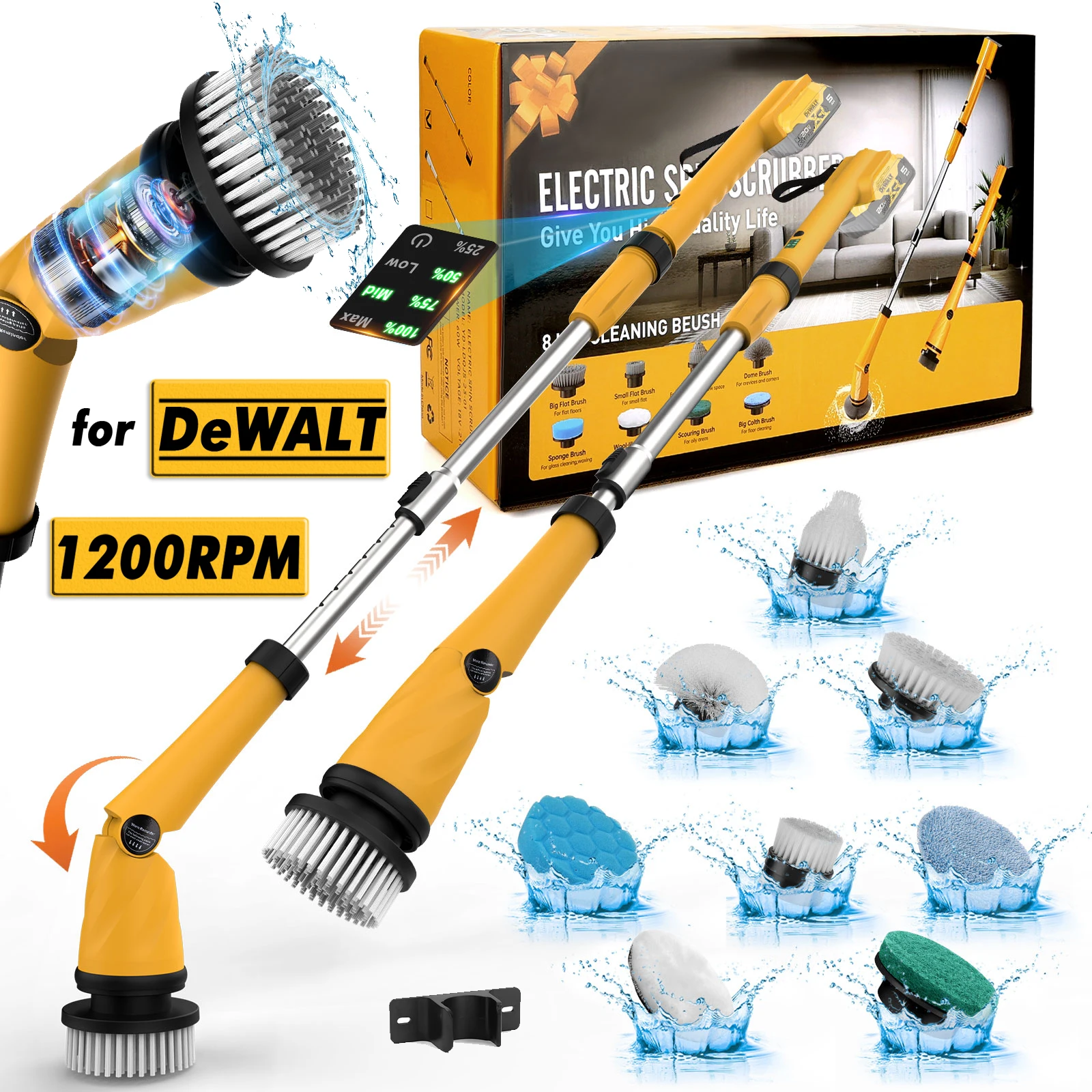 21V 1200RPM Electric Spin Scrubber Cordless Cleaning Brush with 8 Replaceable Cleaning Heads for Home Dewalt Makita Milwaukee
21V 1200RPM Electric Spin Scrubber Cordless Cleaning Brush with 8 Replaceable Cleaning Heads for Home Dewalt Makita Milwaukee