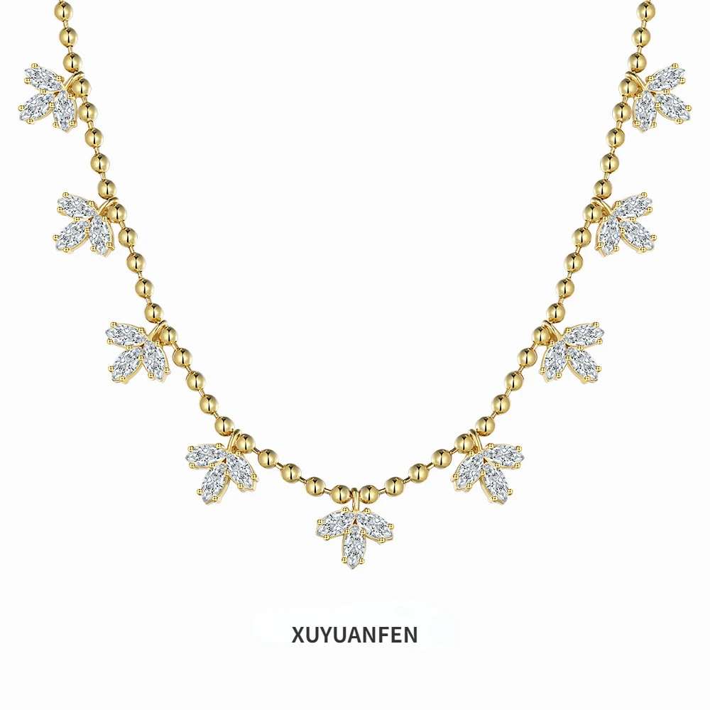 

XUYUANFEN Cross Border Live New S925 Sterling Silver Necklace Women's Wedding Maple Leaf Zircon Inlaid Fashion Versatile