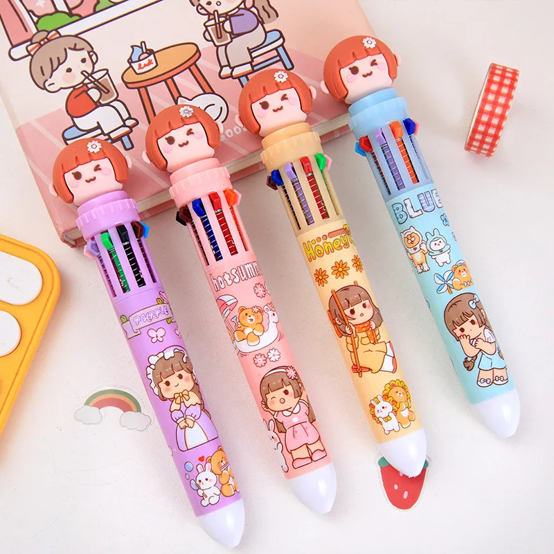 24 pcs/lot Kawaii Girl 10 Colors Ballpoint Pen Cute Press 0.7MM Ball Pens Office School Writing Supplies
24 pcs/lot Kawaii Girl 10 Colors Ballpoint Pen Cute Press 0.7MM Ball Pens Office School Writing Supplies