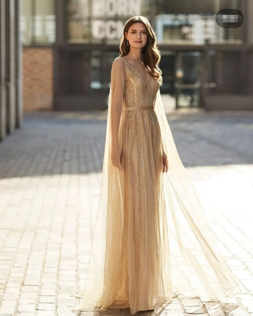 Luxury Dubai Evening Dress with Cape Sleeves Elegant Long Arabic Formal Dress Party Wear Dress vestidos de noche فساتين السهرة
Luxury Dubai Evening Dress with Cape Sleeves Elegant Long Arabic Formal Dress Party Wear Dress vestidos de noche فساتين السهرة