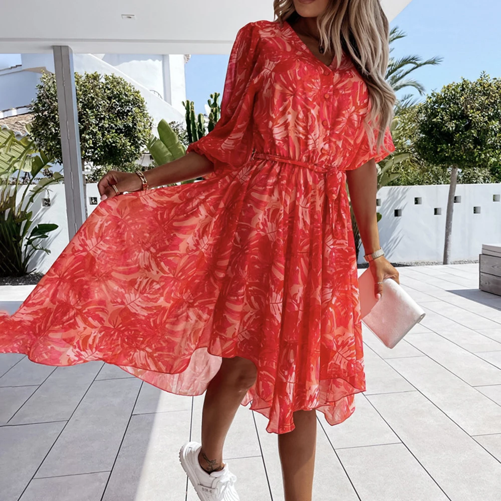 Red Floral Dress Summer Clothes for Women Asymmetrical Dress Print Button Sashes Midi A-Line Dresses Women's Boho Beach Vestidos
Red Floral Dress Summer Clothes for Women Asymmetrical Dress Print Button Sashes Midi A-Line Dresses Women's Boho Beach Vestidos