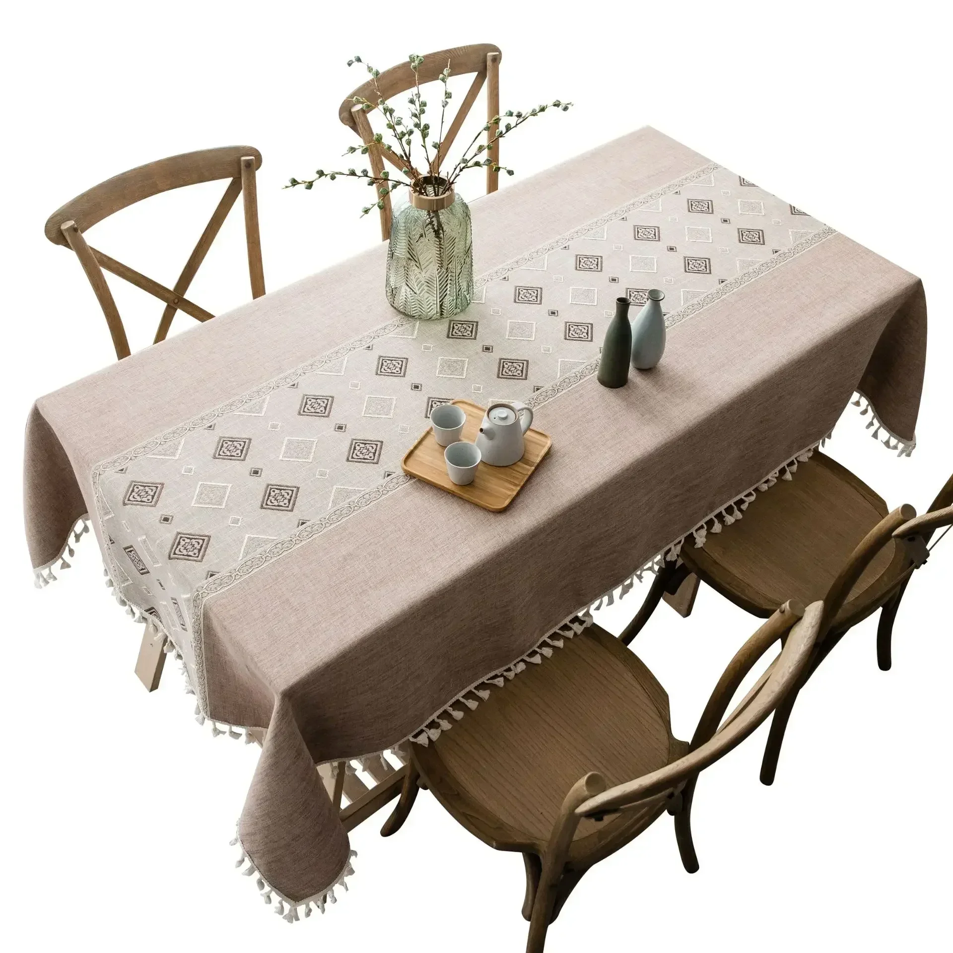 

Fashion Stripe Designs Solid Decorative Linen Tablecloth With Tassels Rectangular Wedding Dining Table Cover Tea Table Cloth