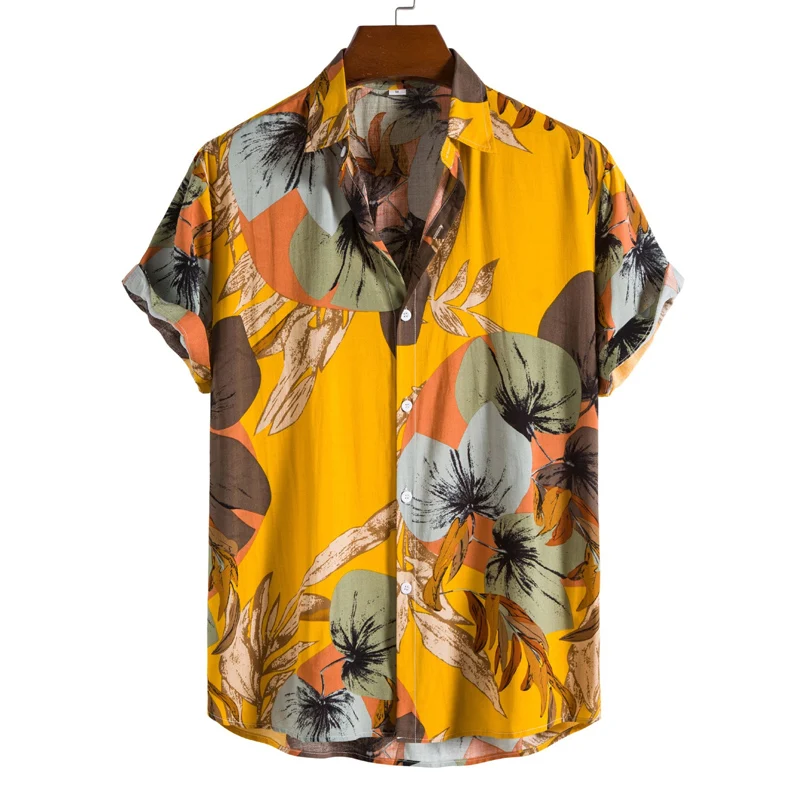 

2024 Spring Summer Fashion Florals Shirt Mens Casual Loose Buttoned Lapel Short Sleeve Tops Shirts For Men Clothes Beach Vintage