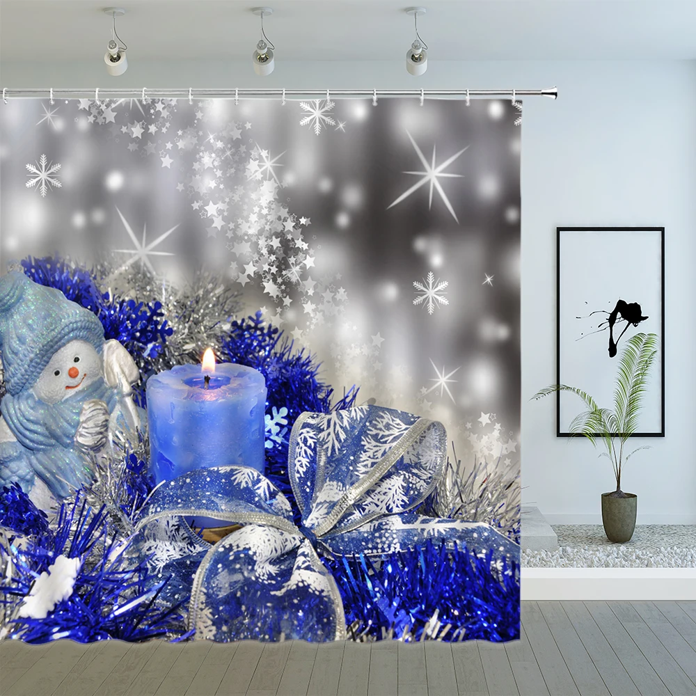 

Merry Christmas Shower Curtain Red Xmas Tree Ball Baubles Green Fir Happy Print Bathroom Decor with Hook Waterproof Bath Screen