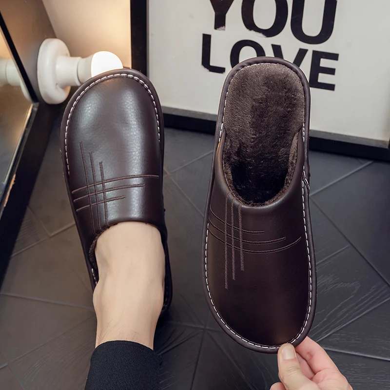 Autumn and winter waterproof female indoor lovers floor anti-slip household thick-soled warm leather slippers 4631
Autumn and winter waterproof female indoor lovers floor anti-slip household thick-soled warm leather slippers 4631