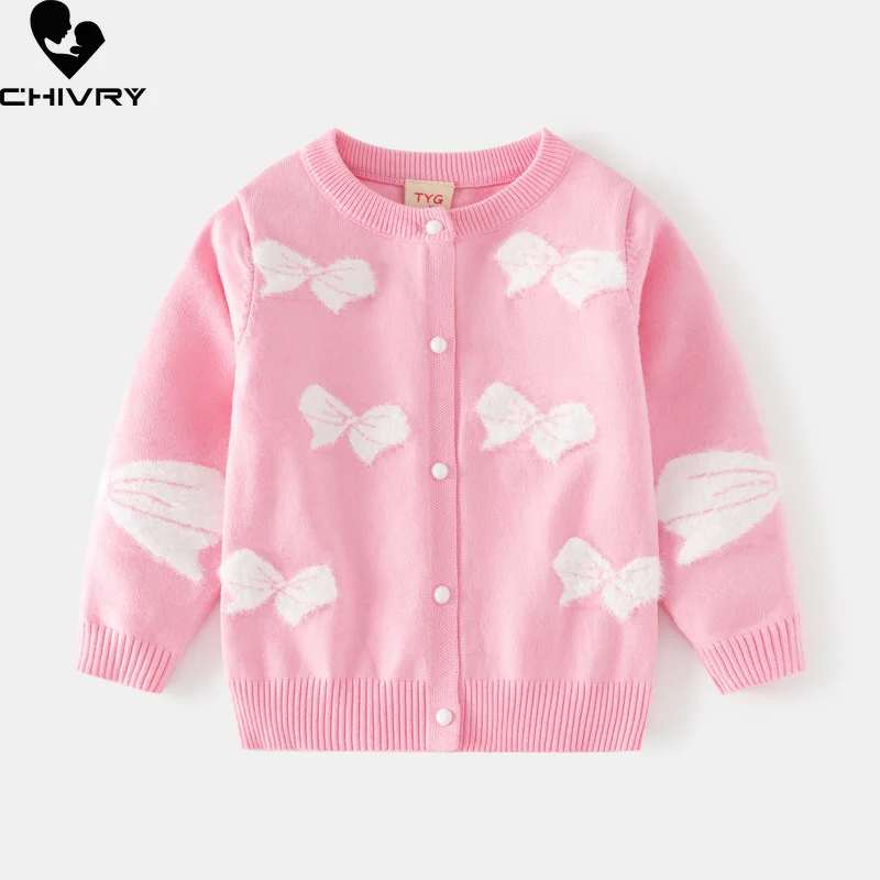 

New Autumn Winter Baby Girls Cardigan Sweater Kids Cartoon Bowknot Jacquard Knitted Cardigans Sweaters Coat Children's Clothing