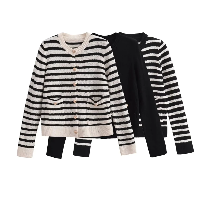 2023 New Autumn Round Neck Long-sleeved Single-breasted Striped Contrast Knitted Cardigan, Stretch Slim Knitted Jacket
2023 New Autumn Round Neck Long-sleeved Single-breasted Striped Contrast Knitted Cardigan, Stretch Slim Knitted Jacket
