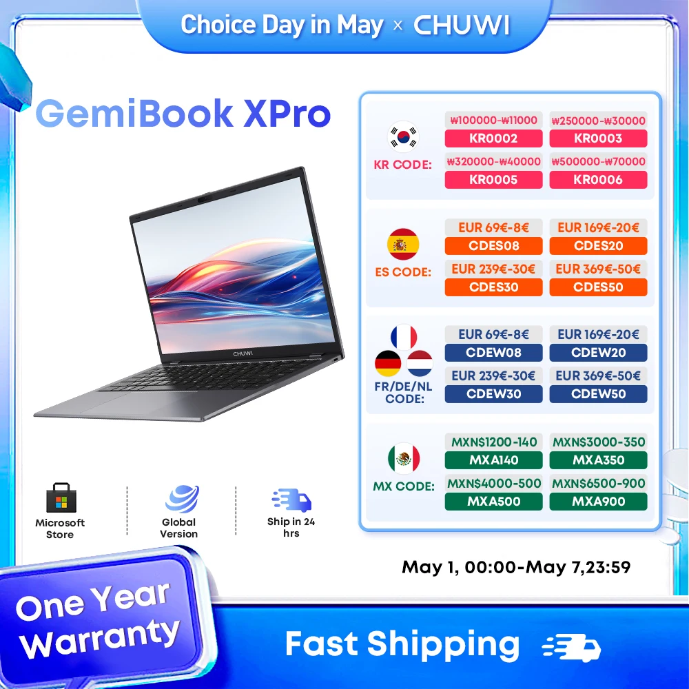 

CHUWI GemiBook XPro Laptop 8GB RAM 256GB SSD Intel Alder Lake N100 14.1'' 1920X1080 FHD Display Cooling Fan Windows 11 Notebook