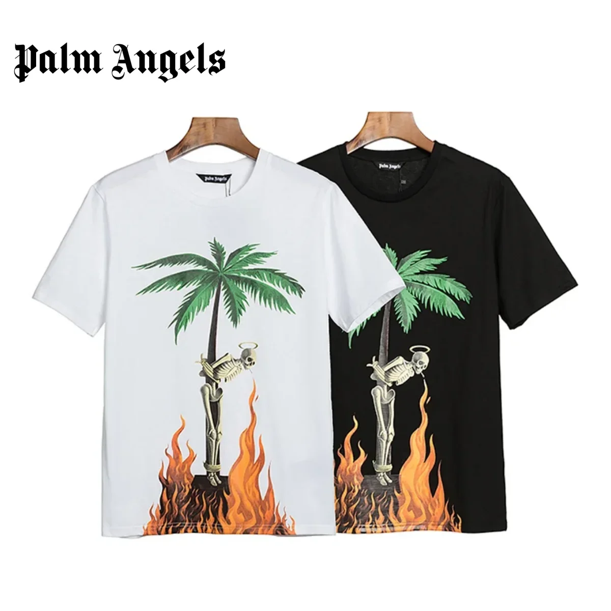 

Palm Angels Men Women Couples Fashion Cotton Abstract Back Letters Printed Embroidery Loose T-Shirt Trend Casual Tops