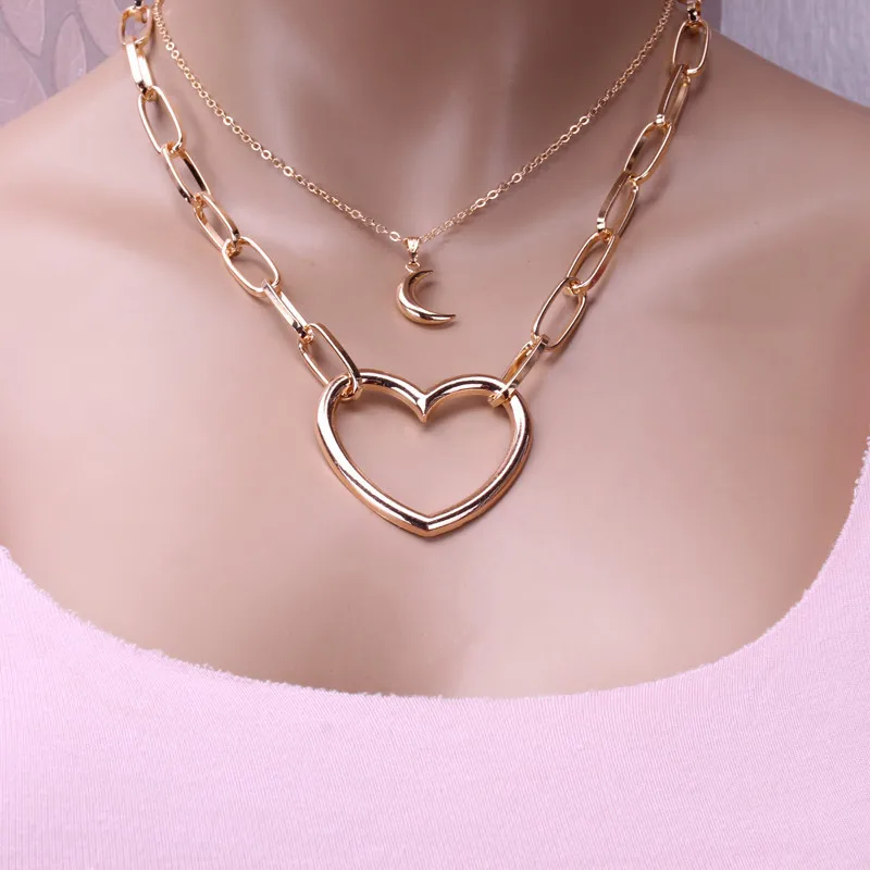 

Exaggerated Multilayers Boho Moon Heart Pendant Choker Neck Necklace for Women Fashion Jewelry 2023 New Arrival