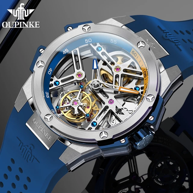 PINKE-Montre Mécanique existent pour Homme, Tourbillon, Mouvement, Étanche, Bande en Silicone, Creux, Vis, Top Marque, Original 2