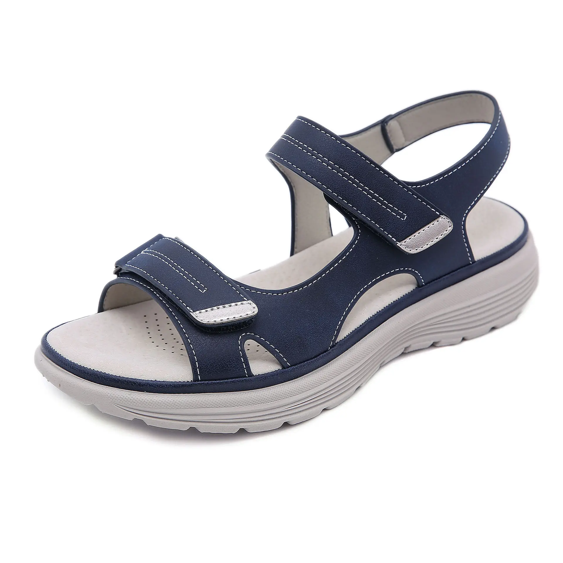 

SIKETU Brand Hook Loop Sandals Women Summer Leather Light Leisure Wedge Platform Shoes Blue Girls Outside Anti-slide Apricot 42