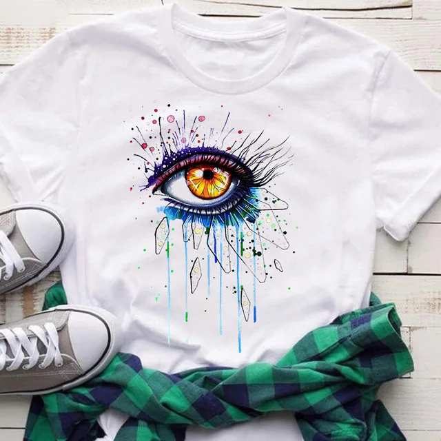 

team clothes funny colourful eye makeup summer digital printing t-shirt