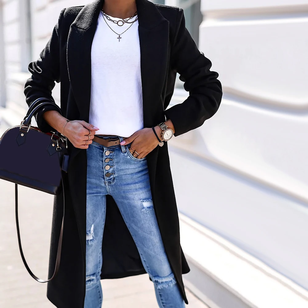 Women's Woolen Trench Coat Ladies Long Sleeve Warm Jacket Solid Color Outwear Tops Button Closure Stylish and Cozy
Women's Woolen Trench Coat Ladies Long Sleeve Warm Jacket Solid Color Outwear Tops Button Closure Stylish and Cozy