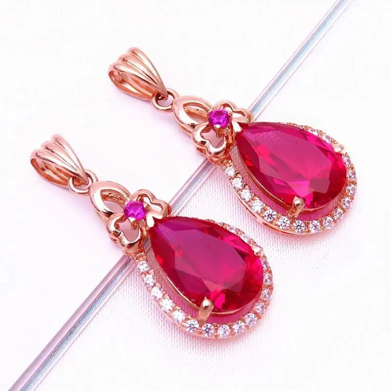 New 585 Purple Gold Necklace Plated 14K Rose Gold Fashion Crystal Ruby Flower Water Drop Pendant Charm Wedding Jewelry
New 585 Purple Gold Necklace Plated 14K Rose Gold Fashion Crystal Ruby Flower Water Drop Pendant Charm Wedding Jewelry