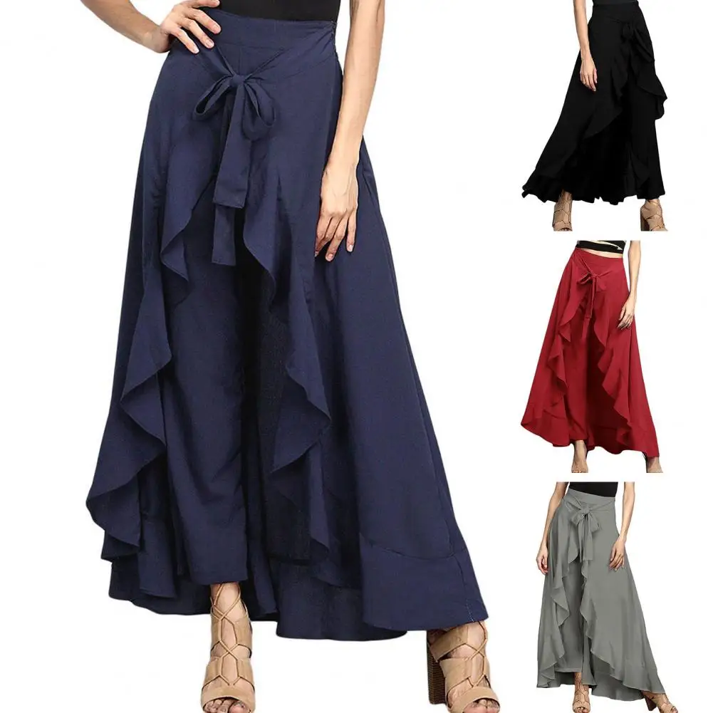 

Ladies Pants Skirt Elegant High Waist Maxi Skirt With Ruffle Patchwork Irregular Hem For Dance Parties Special Occasions